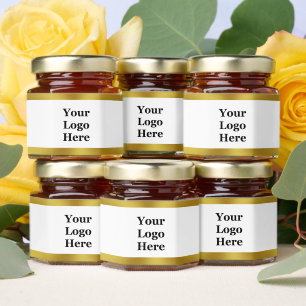 Elegant White and Faux Gold Your Logo Here Honey Jar Favors