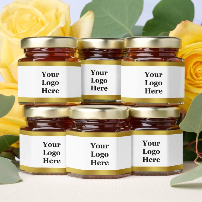 Elegant White and Faux Gold Your Logo Here Honey Jar Favors (Insitu)