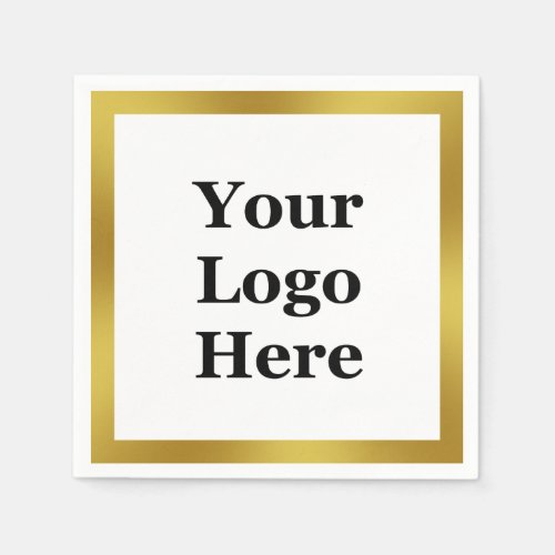Elegant White and Faux Gold Your Logo Here Napkins