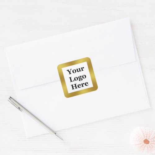 Elegant White and Faux Gold Your Logo Here Square Sticker