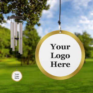 Elegant White and Faux Gold Your Logo Here Wind Chime