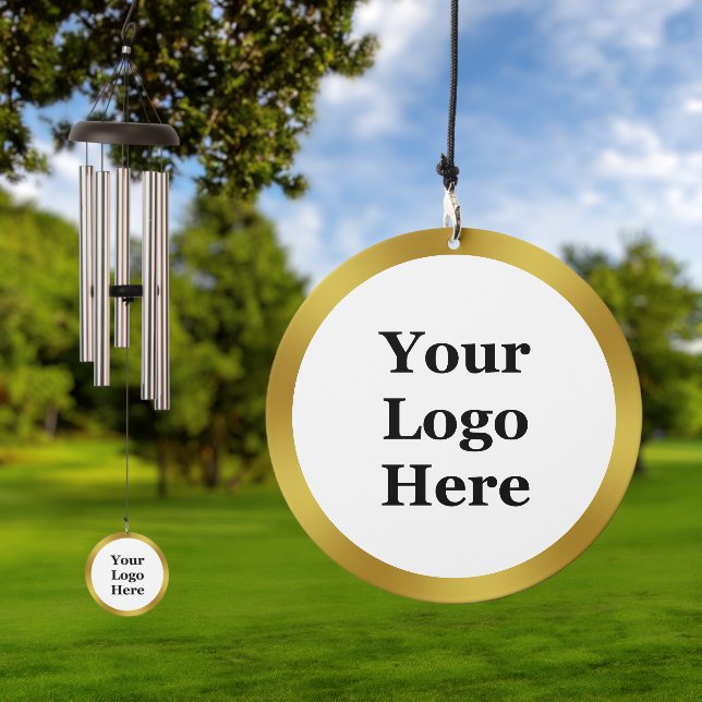 Elegant White and Faux Gold Your Logo Here Wind Chime (Outdoor)
