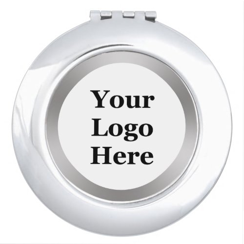 Elegant White and Faux Silver Your Logo Here Compact Mirror