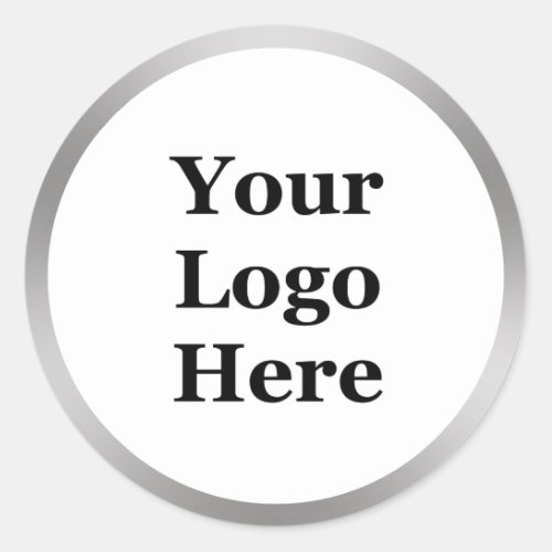 Elegant White and Faux Sliver Your Logo Here Classic Round Sticker