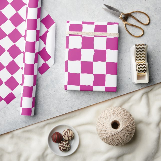 Elegant White and Fuchsia Checkerboard Painting Wrapping Paper (Crafts)