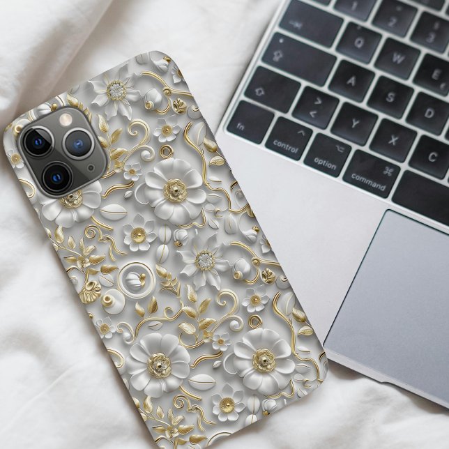 Elegant White and Gold 3D Floral  Case-Mate iPhone Case (Creator Uploaded)