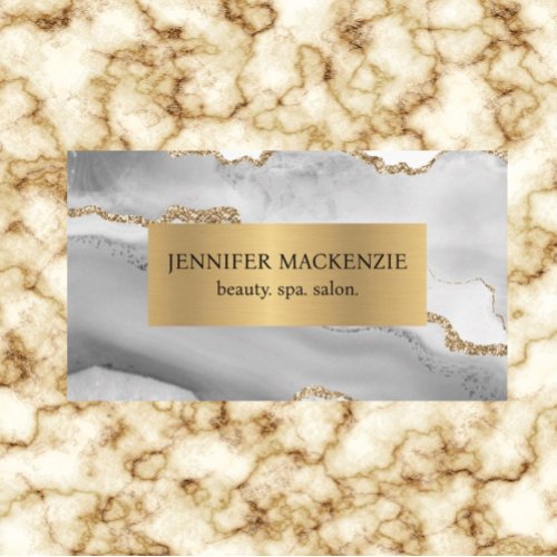 Elegant White and Gold Agate Luxury Business Card