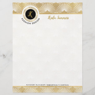 Elegant White And Gold Art-Deco Pattern Letterhead