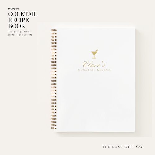 Elegant White and Gold Blank Cocktail Recipe Book
