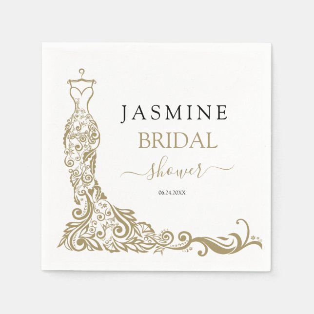 Elegant White and Gold Blush Gown Bridal Shower Napkins (Front)