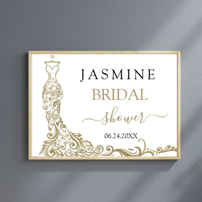 Elegant White and Gold Blush Gown Bridal Shower Poster (Creator Uploaded)