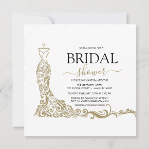 Elegant White and Gold Blush Gown Bridal Shower Save The Date