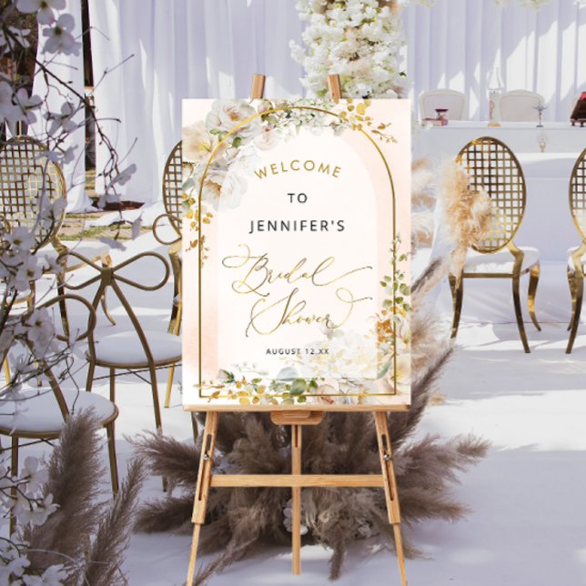 Elegant White and Gold Bridal Shower Welcome  Foam Board (Creator Uploaded)