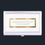 Elegant White and Gold Business Card Case<br><div class="desc">Keep your business cards organized and stylish with this elegant white and gold estate planning business card case. The case features a brushed gold design with your custom name and title printed on a crisp white background. The slim and sleek design allows for easy storage in your pocket, purse or...</div>