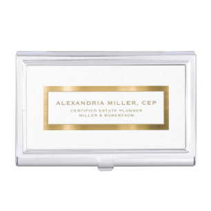 Elegant White and Gold Business Card Case