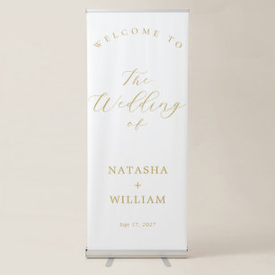 Elegant White and Gold Calligraphy Wedding Welcome Retractable Banner