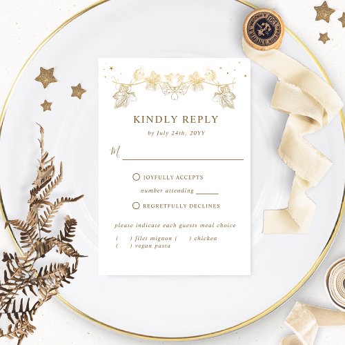 Elegant White and Gold Celestial RSVP with Meals
