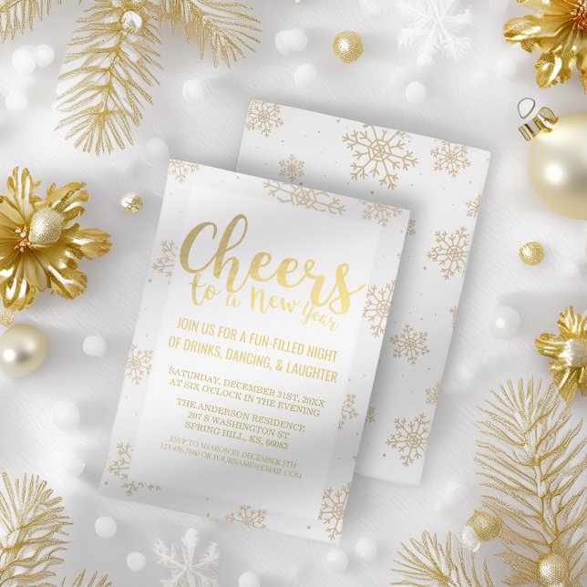 Elegant White and Gold Cheers New Year's Eve Party Invitation (Creator Uploaded)