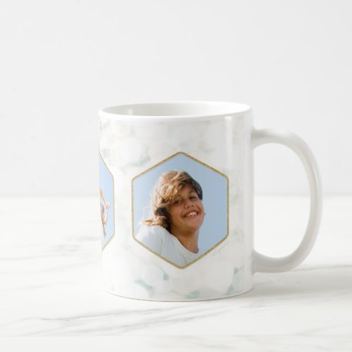 Elegant White and Gold Christmas Mug with 3 Photos