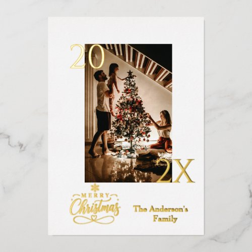 Elegant White and Gold Christmas Photo Foil Holiday Card
