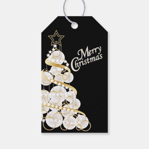 Elegant White and Gold Christmas Tree Gift Tags