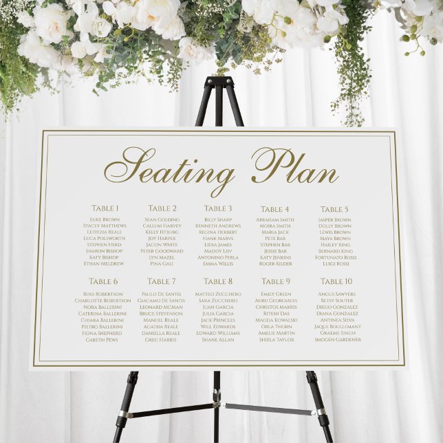 Elegant White and Gold Classic Style Seating Plan Foam Board (Creator Uploaded)