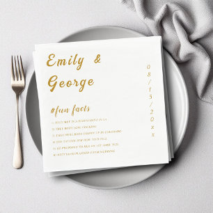 Elegant White And Gold Classy Fun Facts Wedding Napkins