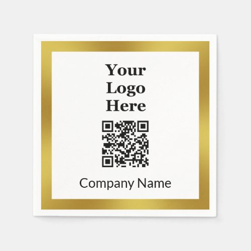 Elegant White and Gold Company Name Logo QR Code Napkins