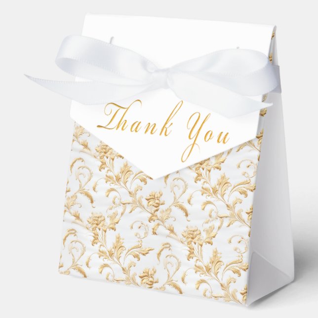 Elegant White and Gold Damask  Favor Boxes (Front)