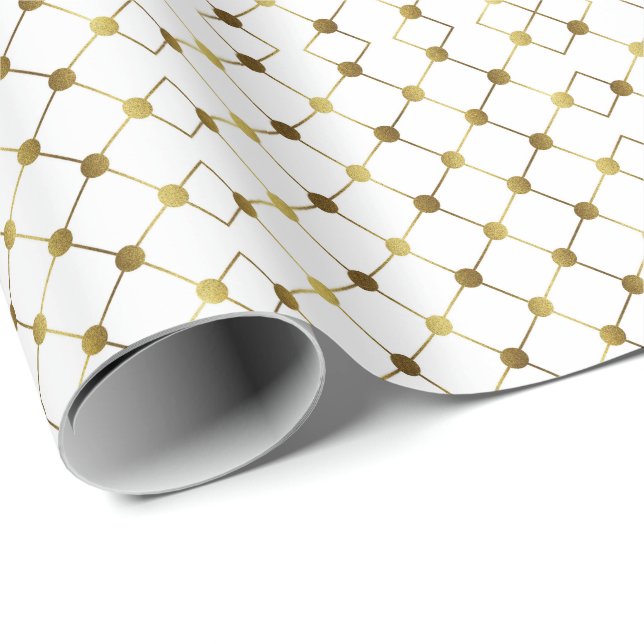 Elegant White and Gold Dot Grid Wrapping Paper (Roll Corner)