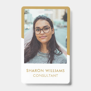 Elegant White and Gold Employee Photo Company Logo Badge
