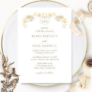 Elegant White and Gold Enchanting Monogram Wedding Invitation