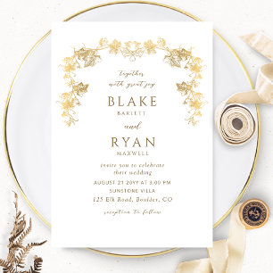 Elegant White and Gold Enchanting Wedding  Invitation