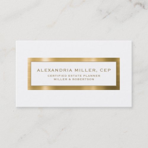 Elegant White and Gold Estate Planning Business Card