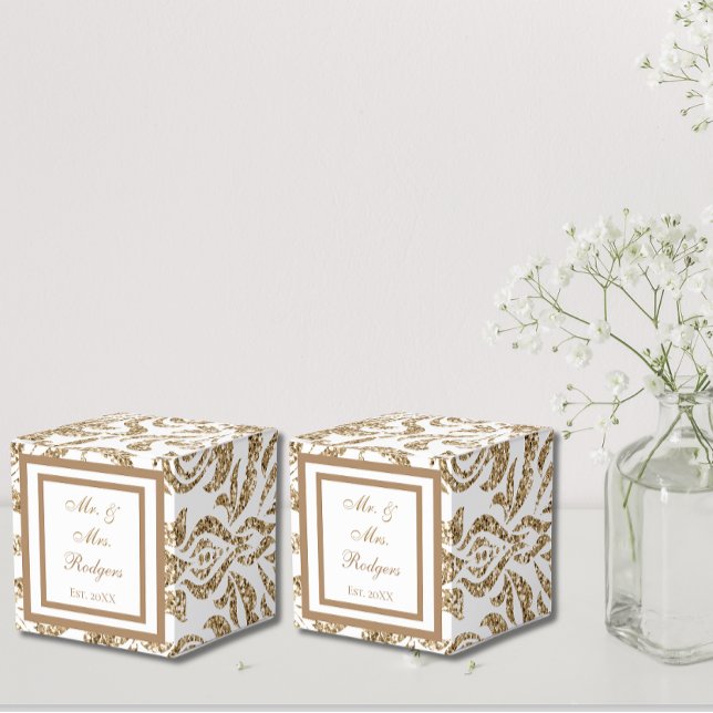 Elegant White and Gold Faux Glitter Wedding Favor Boxes (Creator Uploaded)
