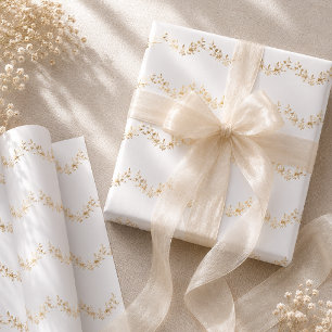 Elegant White and Gold Floral Garland Wedding Wrapping Paper Sheets