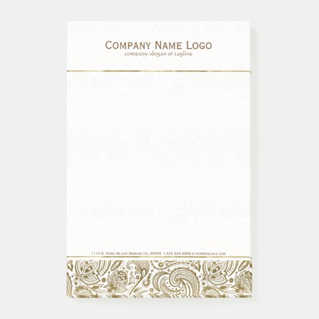 Elegant White And Gold Floral Paisley Post-it Notes (Front)