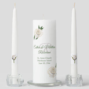 Elegant White and Gold Floral Unity Candle Set