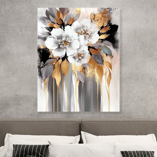 Elegant White And Gold Floral Wall Art Acrylic Photo Tile