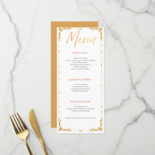 Elegant white and Gold Floral Wedding Menu Card