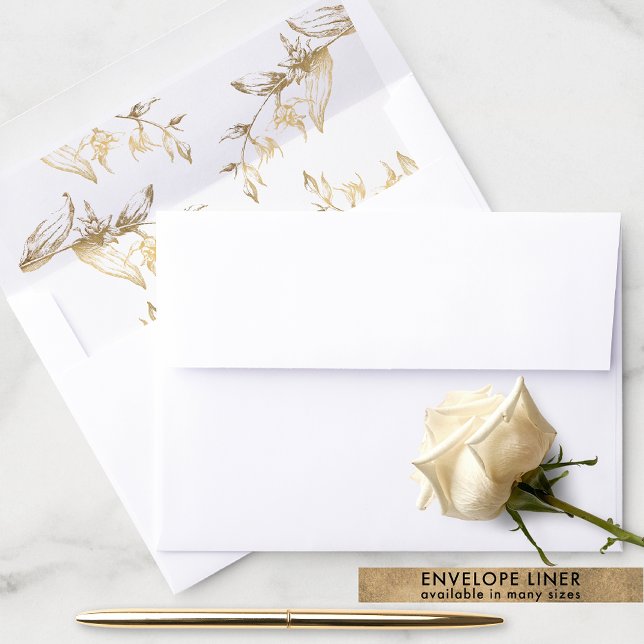 Elegant White and Gold Foil Hand-drawn Floral Envelope Liner (Creator Uploaded)