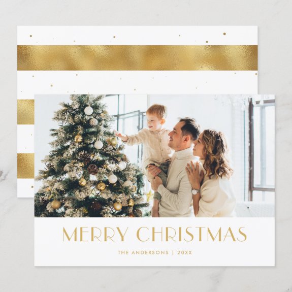 Elegant White and Gold Foil Photo Christmas Card