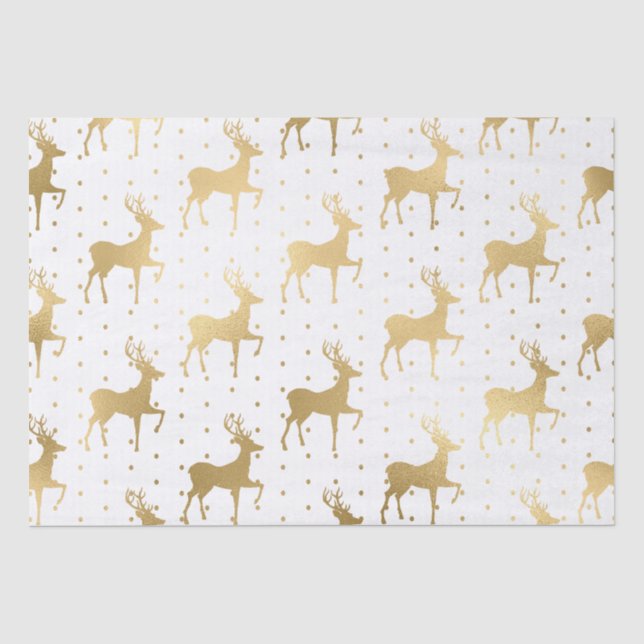 Elegant White and Gold Foil Reindeer Christmas Tissue Paper (Front)