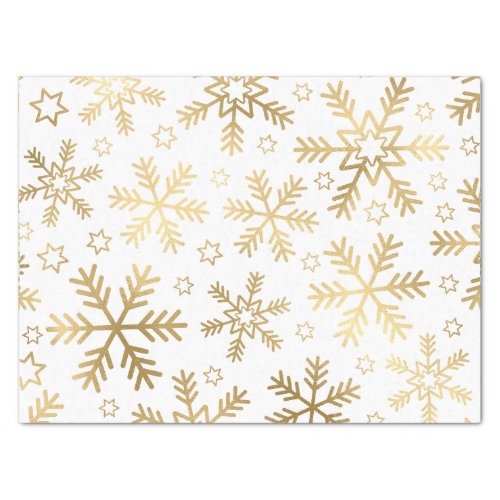 Elegant White and Gold Foil Snowflakes Christmas Tissue Paper