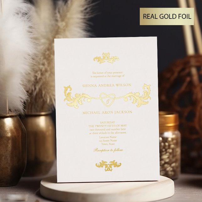 Elegant White and Gold Foil Wedding Invitation Foil Invitation (Creator Uploaded)