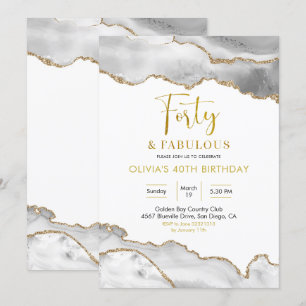 Elegant White and Gold Forty and Fabulous Invitation