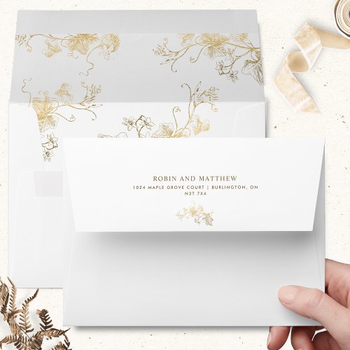 Elegant White and Gold Gilded Detail Wedding Envelope
