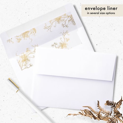 Elegant White and Gold Gilded Floral Wedding Envelope Liner