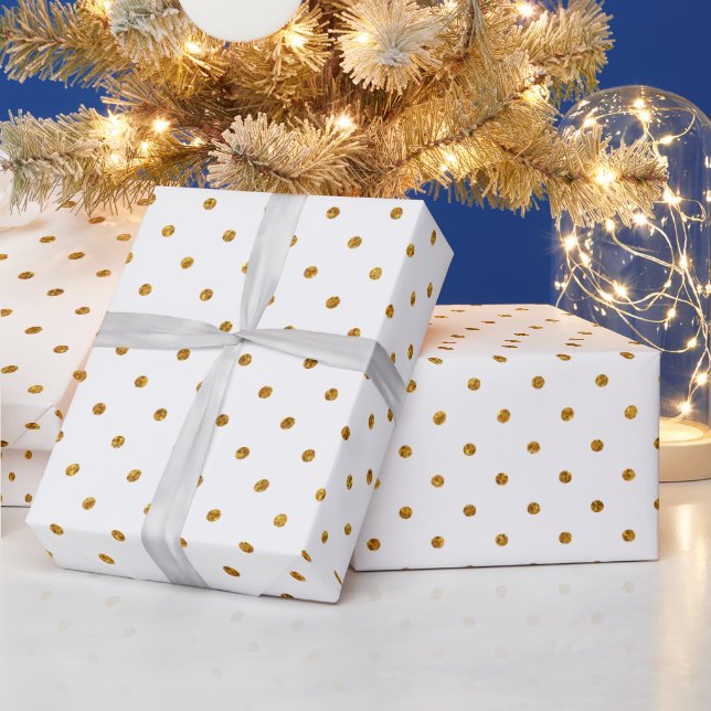 Elegant white and gold glitter polka dot pattern wrapping paper (Holidays)