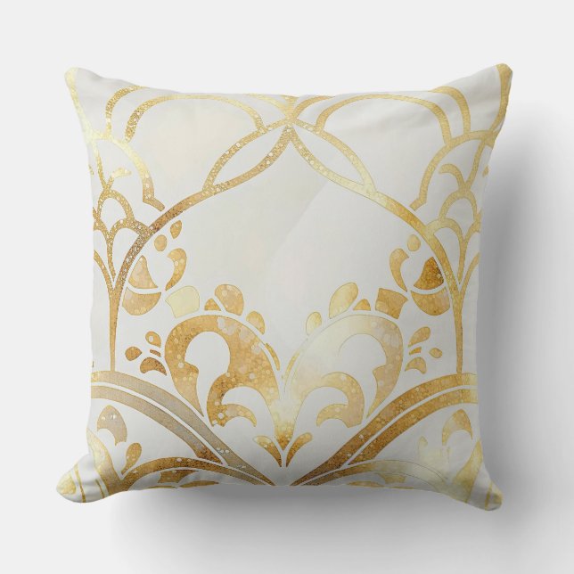 Elegant White and Gold Glitter Throw Pillow (Front)